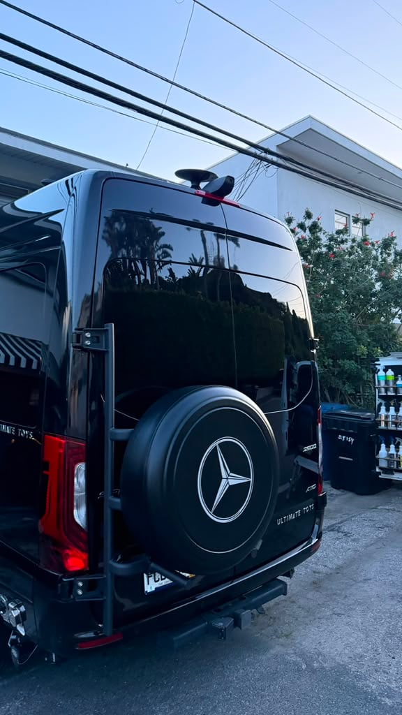 Van mobile detailing in Riverside & San Diego County, high-roof cargo van detailed on site, cleaned rear doors and wheels